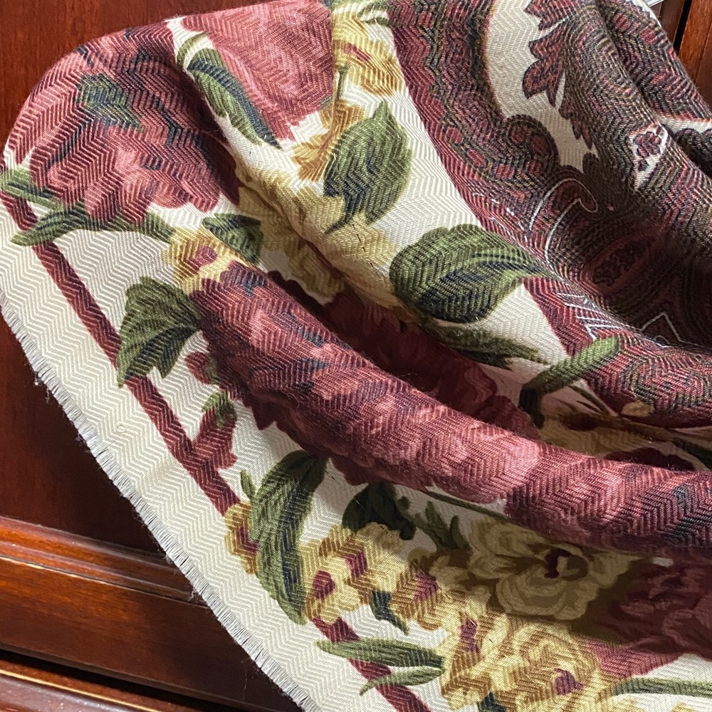 Bash’s Scarves Inc. vintage Floral Paisley Scarf in Burgundy green and Cream - Picture 12 of 16